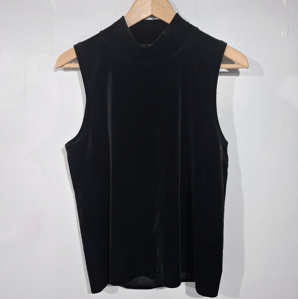 J. Crew Sleeveless Black Velvet Top Size M Monk Neck